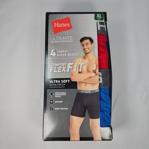 New Hanes Ultimate Comfort Flex Fit Boxer Briefs 4 Tagless XL Cotton Modal S - Picture 2 of 4